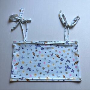 NEBBITY blue‎ butterfly floral print knit cropped tank top